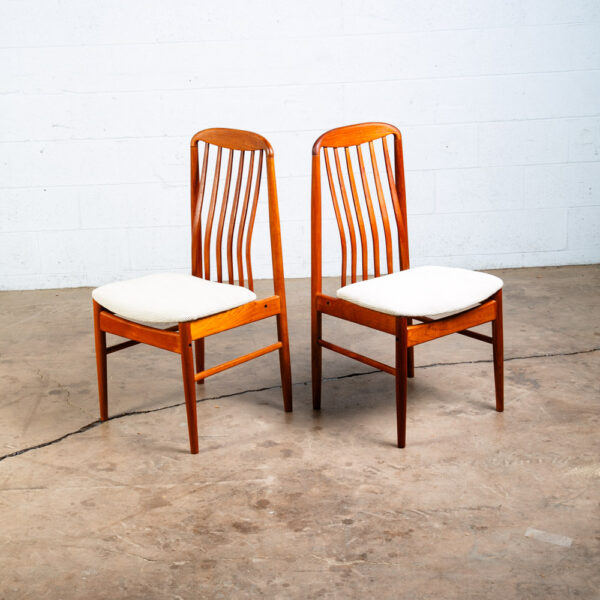 Mid Century Danish Modern Dining Chairs Pair Benny Linden Teak White Wool Two - Image 4