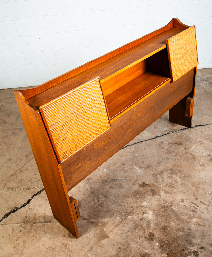 Mid Century Modern Headboard Bed Frame Full Size Cane Doors Walnut Vintage Mcm - Image 9