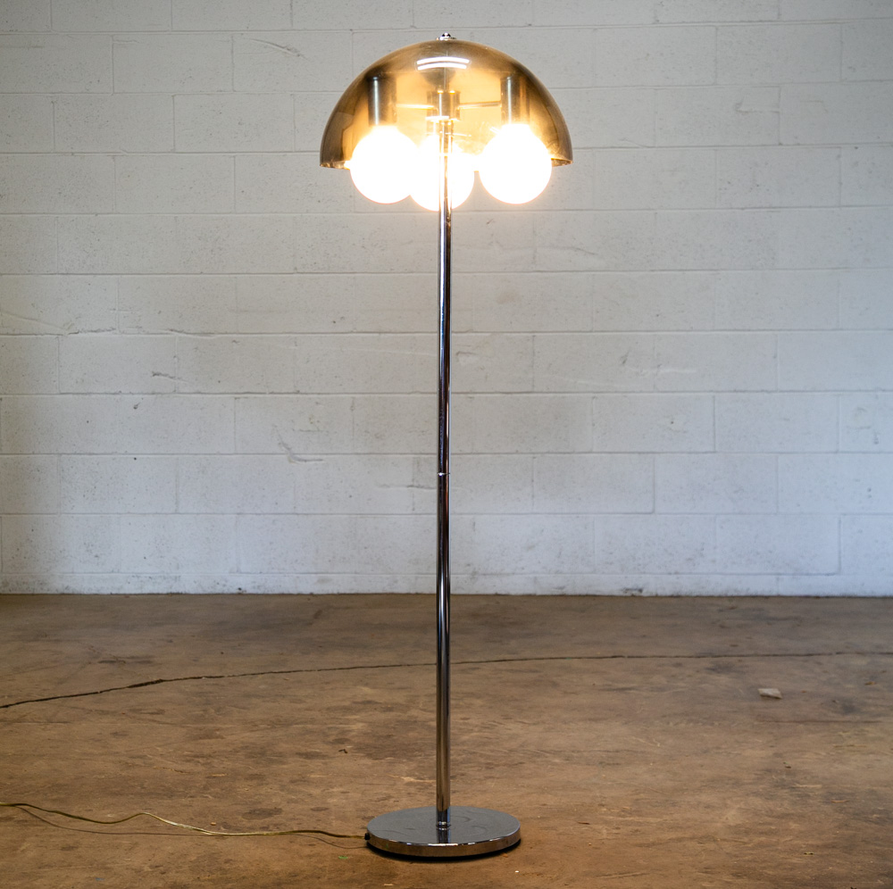Mid century Modern Floor Lamp Chrome Mushroom Smoked Lucite Vintage Working Mcm - Image 2