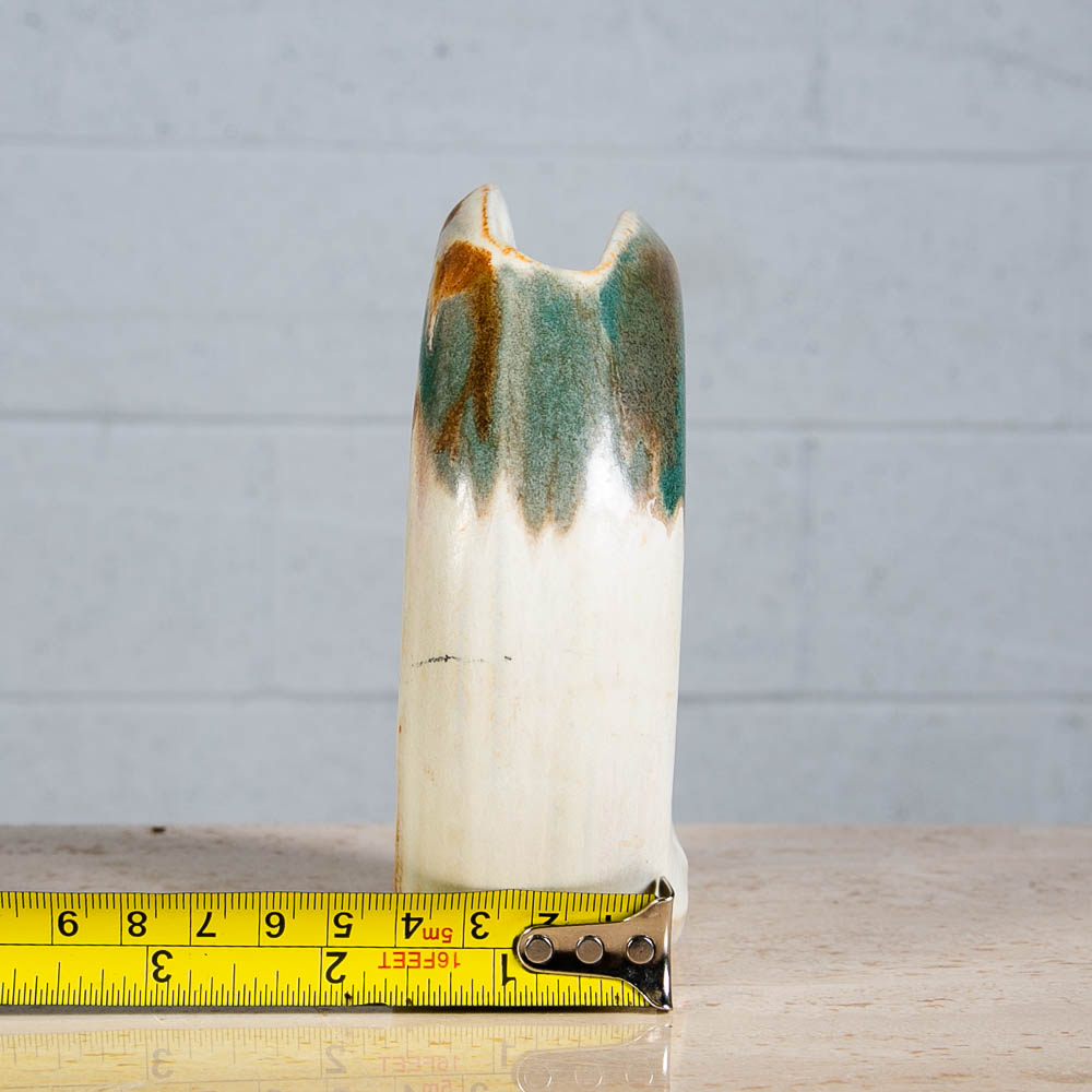 Mid Century Modern Floral Vase Small Pottery Ceramic Brown White Teal Signed Mcm - Image 10
