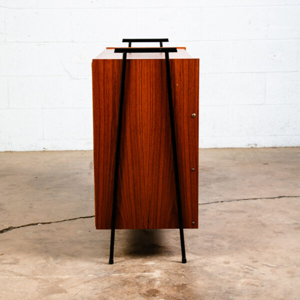 Mid Century Danish Modern Chest of Drawers Shoe Cabinet 3 Doors Solid Teak Iron - Image 3