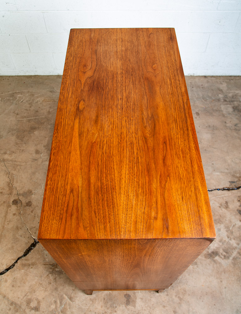 Mid Century Modern Dresser Highboy 5 Drawer Drexel Pinnacle Vintage Walnut Gold - Image 4