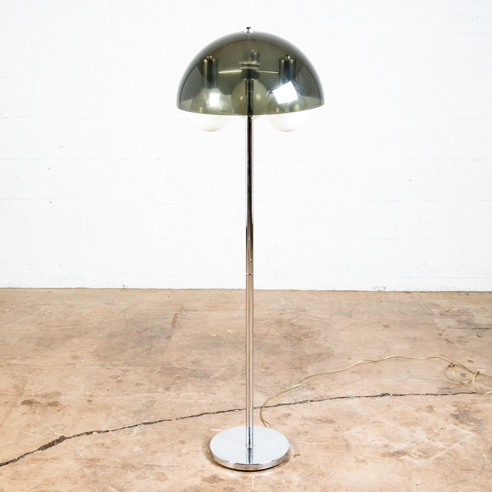 Mid century Modern Floor Lamp Chrome Mushroom Smoked Lucite Vintage Working Mcm - Image 6