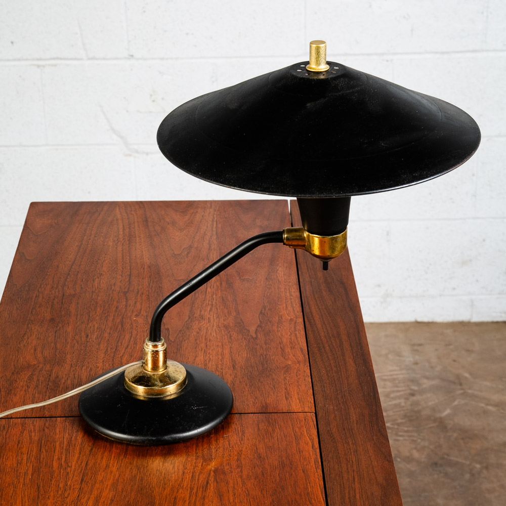 Mid Century Modern Table Lamp Round Metal Light Desk Black Swivel UFO Saucer Mcm - Image 2