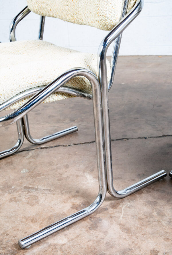 Mid Century Modern Lounge Chairs Set 4 Chrome White Jerry Johnson Tweed Mcm 1976 - Image 11