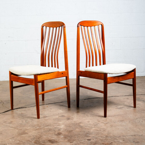 Mid Century Danish Modern Dining Chairs Pair Benny Linden Teak White Wool Two
