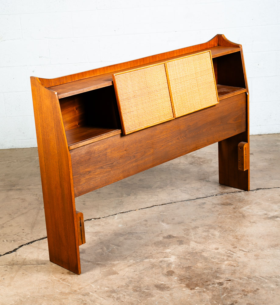 Mid Century Modern Headboard Bed Frame Full Size Cane Doors Walnut Vintage Mcm - Image 4