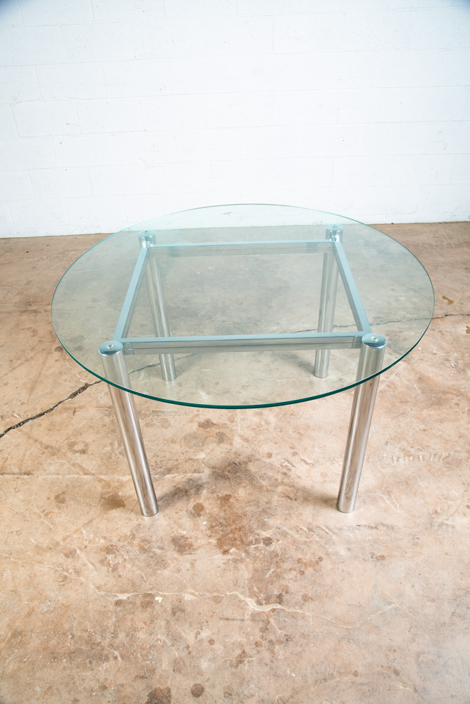 Mid Century Modern Dining Table Round Large Chrome Glass Jerry Johnson Mcm 46" - Image 9