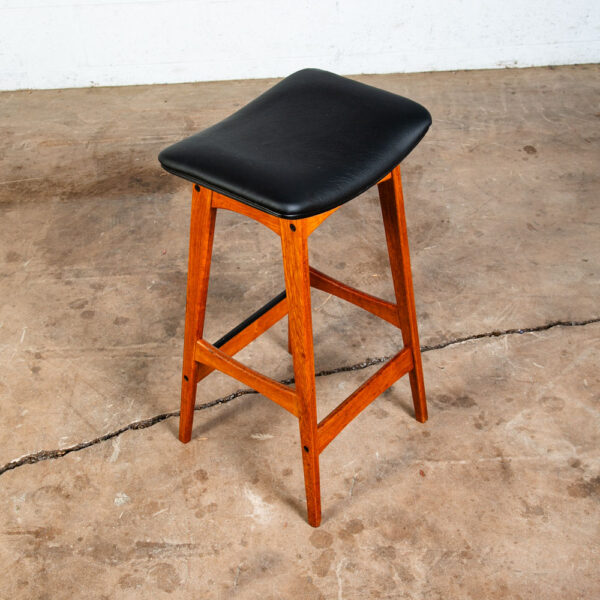 Mid Century Modern Bar Stool Erik Buch Solid Teak Danish Black Leather Vintage - Image 8