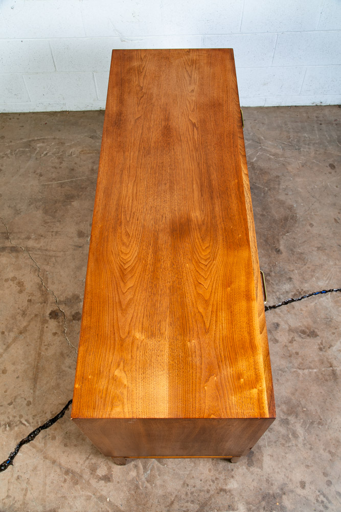 Mid Century Modern Dresser Credenza 6 Drawer Drexel Pinnacle Vintage Walnut Gold - Image 4