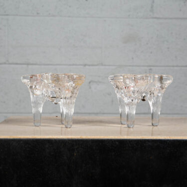 Mid Century Modern Two Abstract Artisan Swedish Candleholders Clear Glass Small