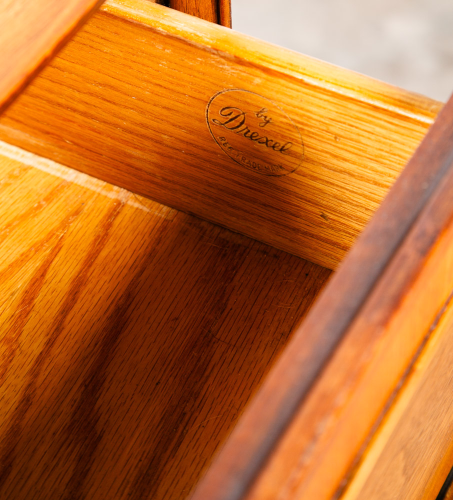 Mid Century Modern Dresser Credenza 6 Drawer Drexel Pinnacle Vintage Walnut Gold - Image 6