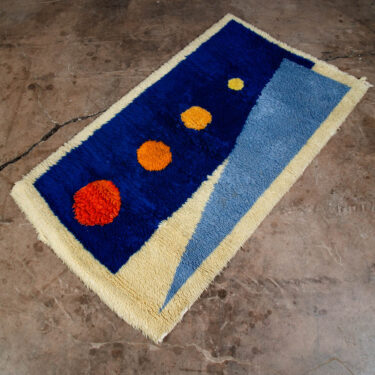 Mid Century Danish Modern Shag Rug Tapestry Ege Rya Abstract Blue Orange 64x37