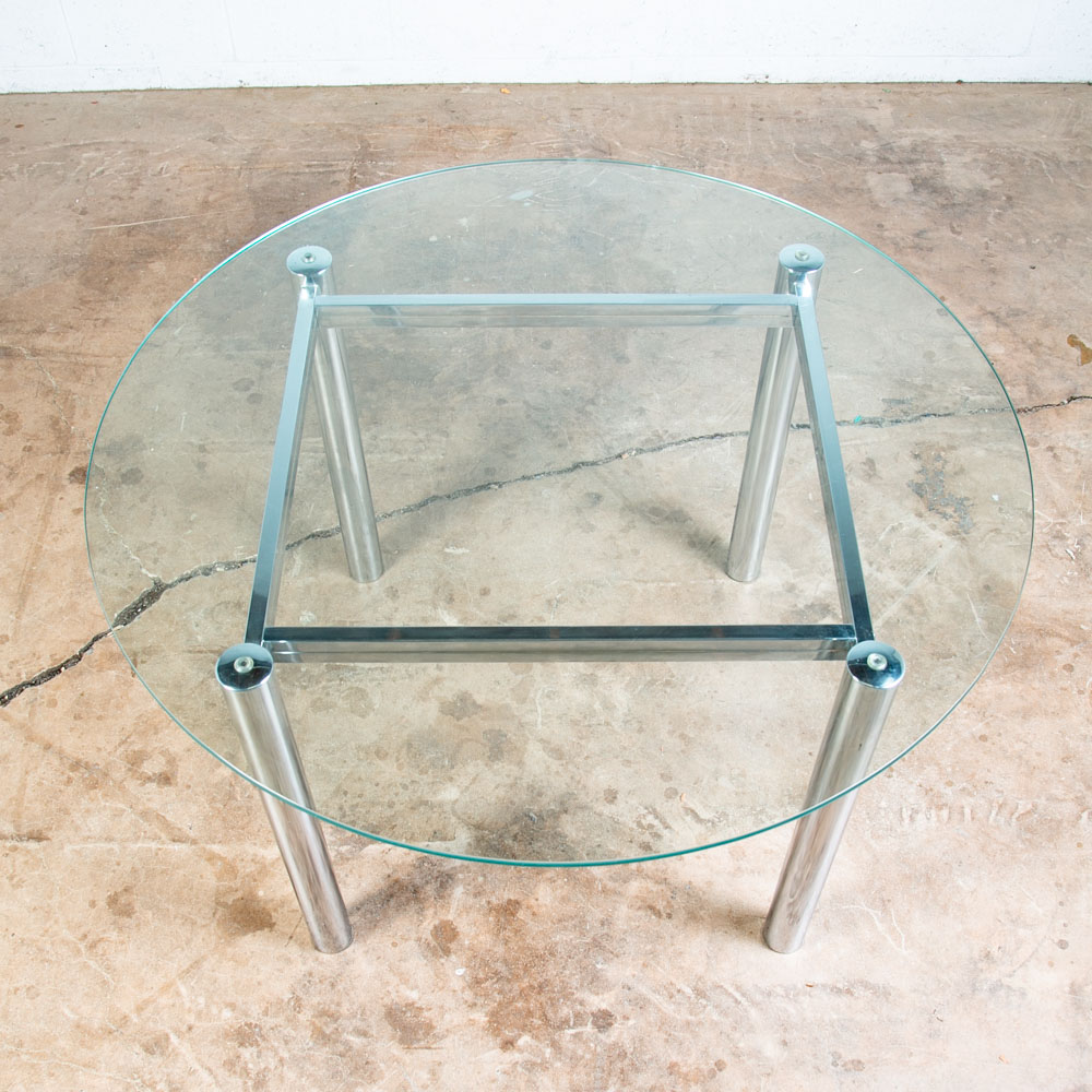 Mid Century Modern Dining Table Round Large Chrome Glass Jerry Johnson Mcm 46" - Image 6