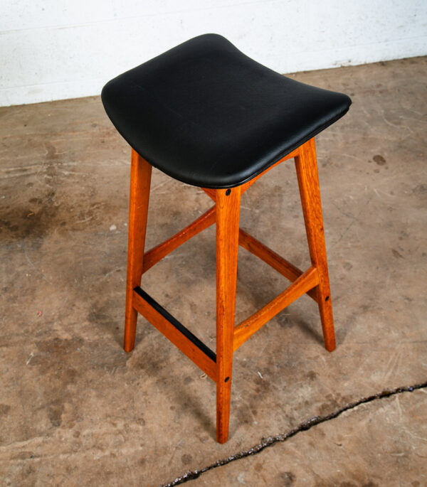 Mid Century Modern Bar Stool Erik Buch Solid Teak Danish Black Leather Vintage - Image 5