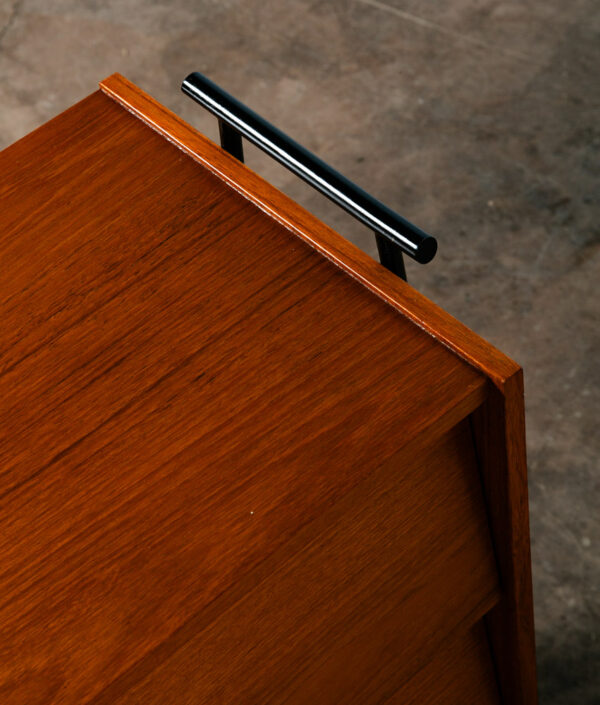Mid Century Danish Modern Chest of Drawers Shoe Cabinet 3 Doors Solid Teak Iron - Image 9