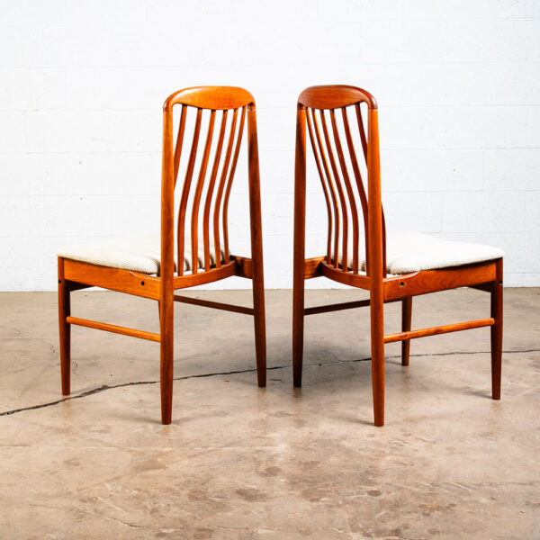 Mid Century Danish Modern Dining Chairs Pair Benny Linden Teak White Wool Two - Image 3