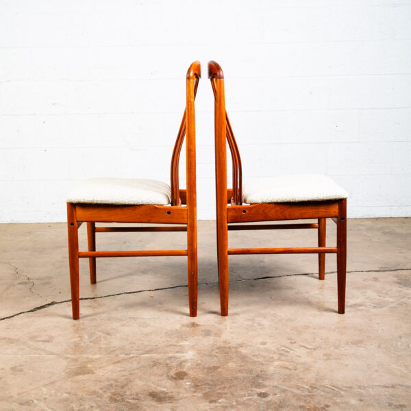 Mid Century Danish Modern Dining Chairs Pair Benny Linden Teak White Wool Two - Image 2