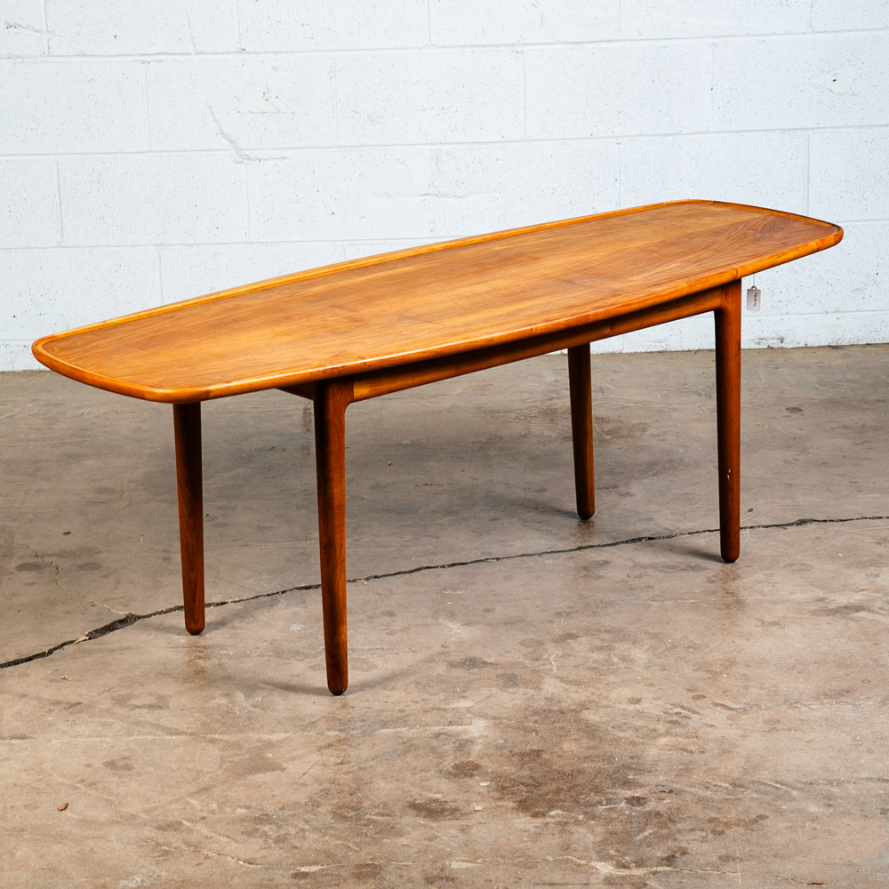 Mid Century Modern Coffee Table Oval Rounded Walnut Wood Denmark Mcm Vintage - Image 4