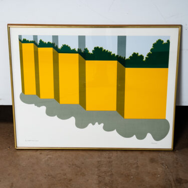 Mid Century Modern Art Print Serigraph Steve Poleskie Green Yellow Signed 29x23