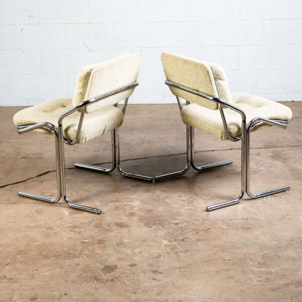 Mid Century Modern Lounge Chairs Set 4 Chrome White Jerry Johnson Tweed Mcm 1976 - Image 6