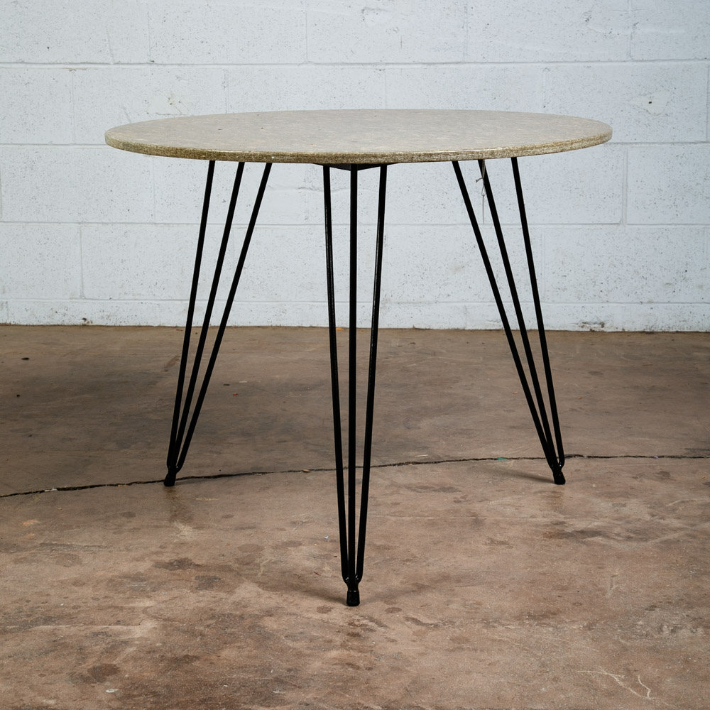 Mid Century Modern Dining Table Dinette Black Iron Round Circular Stone Marble - Image 5