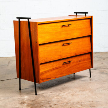 Mid Century Danish Modern Chest of Drawers Shoe Cabinet 3 Doors Solid Teak Iron
