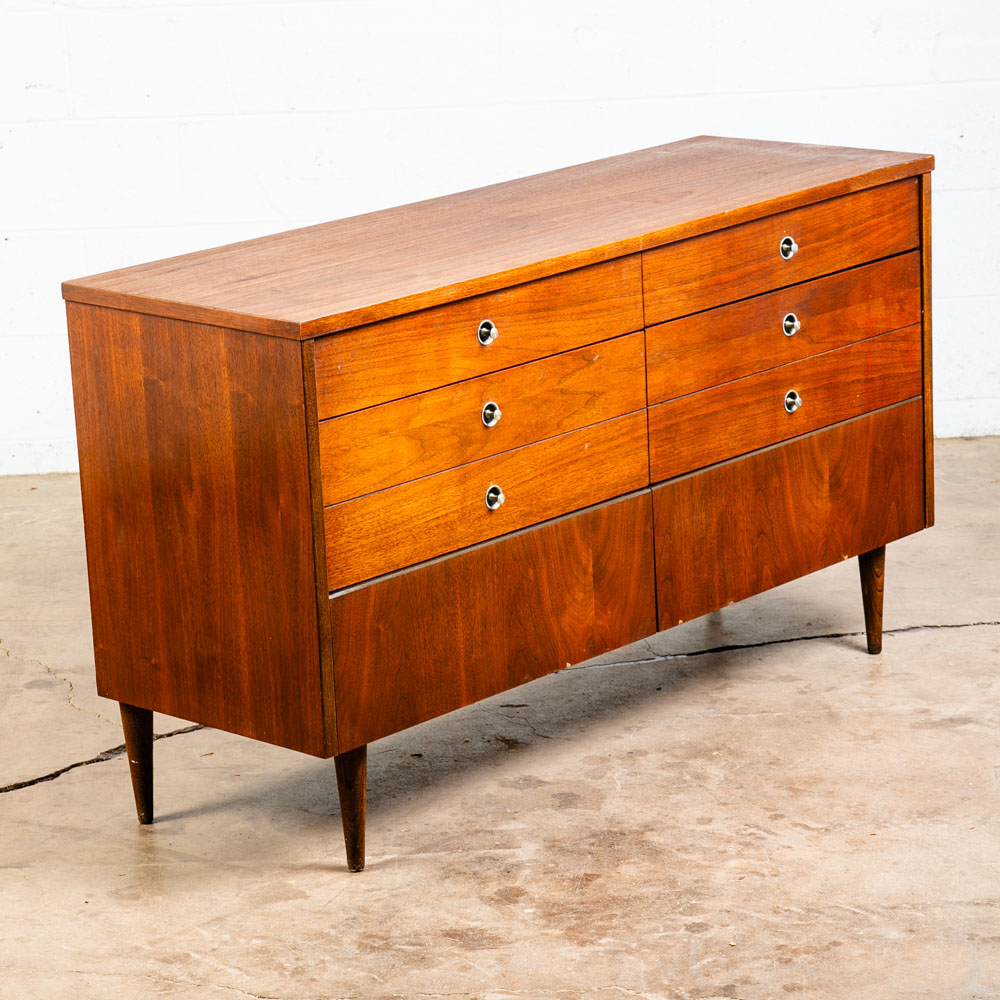 Mid Century Danish Modern Dresser Credenza Bassett Walnut 6 Drawer Danish Mcm - Image 7