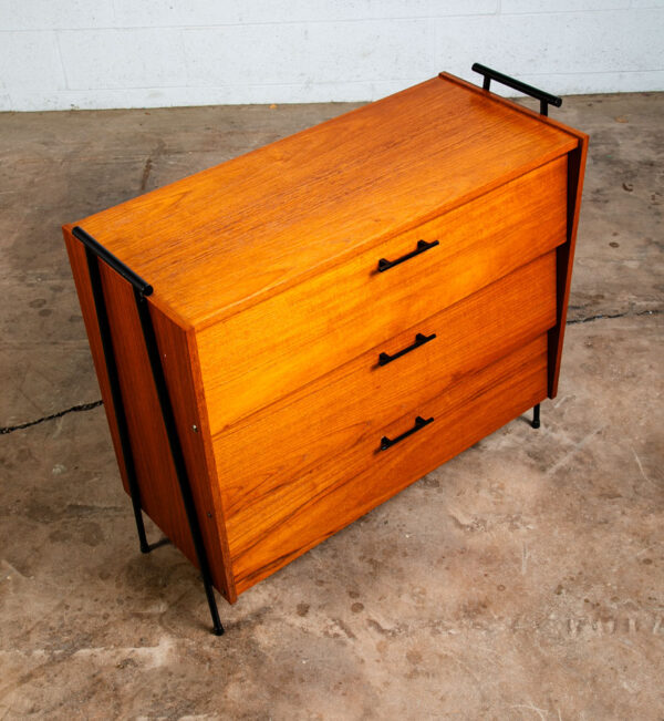 Mid Century Danish Modern Chest of Drawers Shoe Cabinet 3 Doors Solid Teak Iron - Image 6