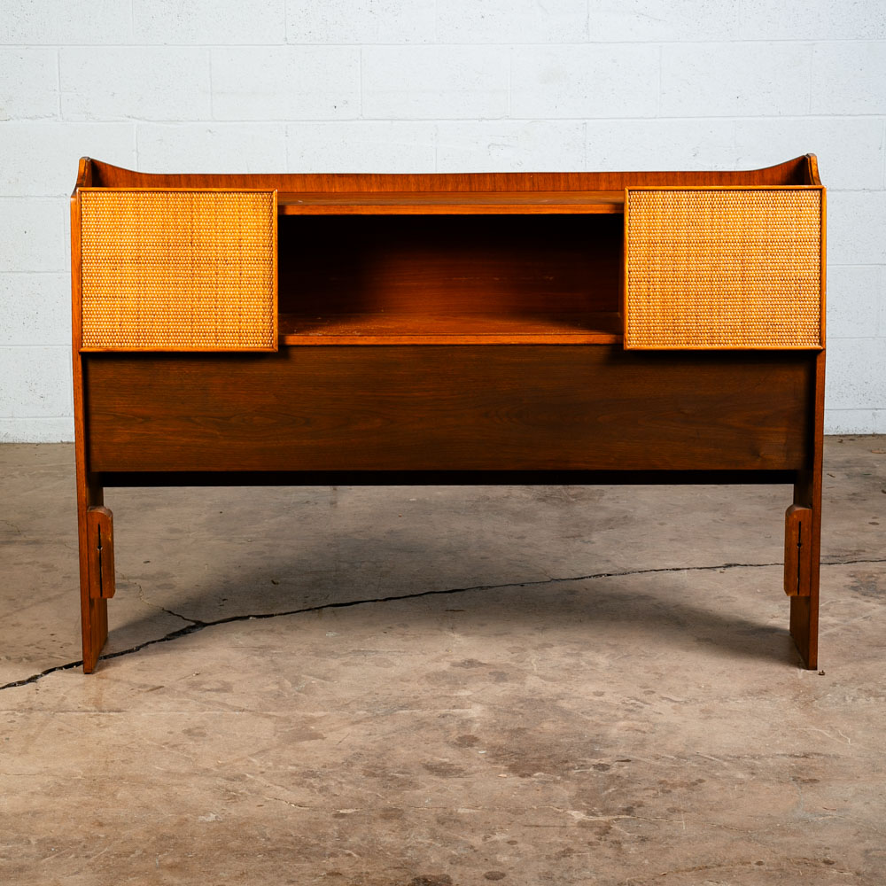 Mid Century Modern Headboard Bed Frame Full Size Cane Doors Walnut Vintage Mcm - Image 3