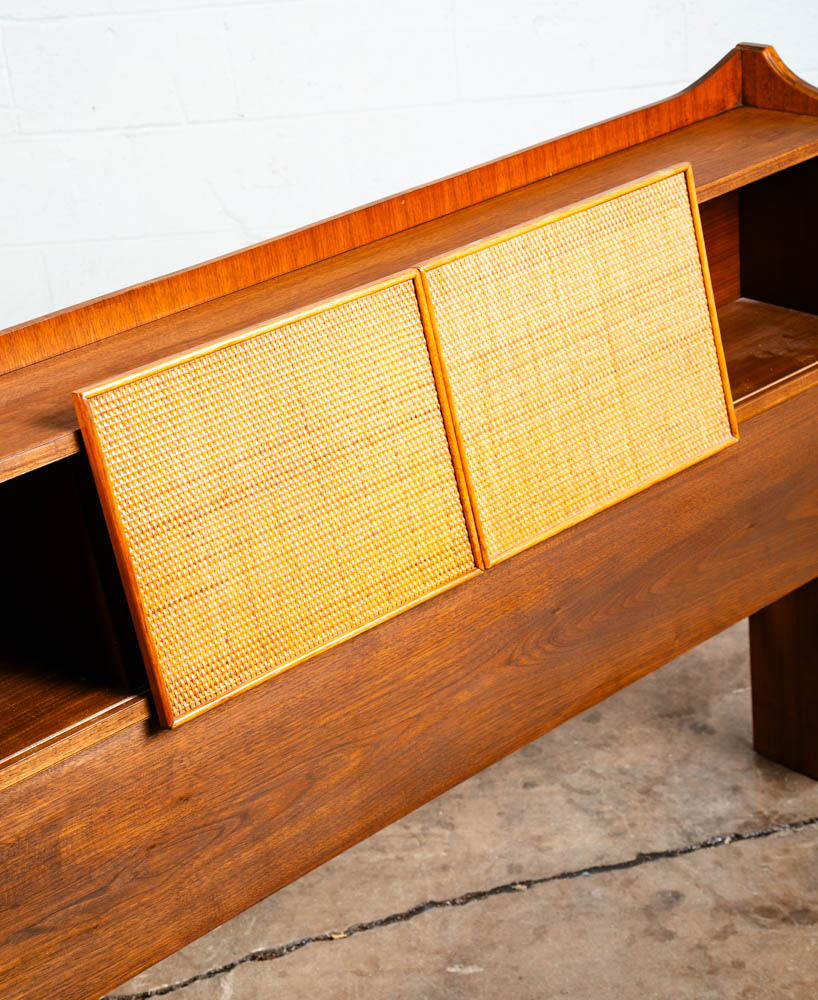 Mid Century Modern Headboard Bed Frame Full Size Cane Doors Walnut Vintage Mcm - Image 10