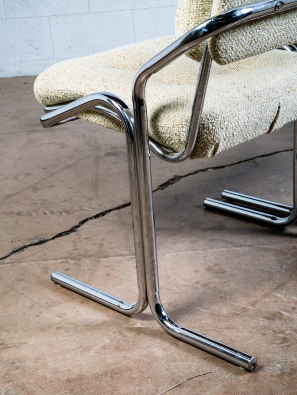 Mid Century Modern Lounge Chairs Set 4 Chrome White Jerry Johnson Tweed Mcm 1976 - Image 9