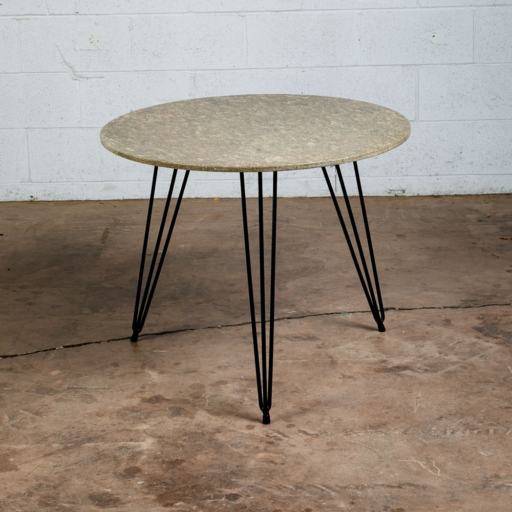 Mid Century Modern Dining Table Dinette Black Iron Round Circular Stone Marble