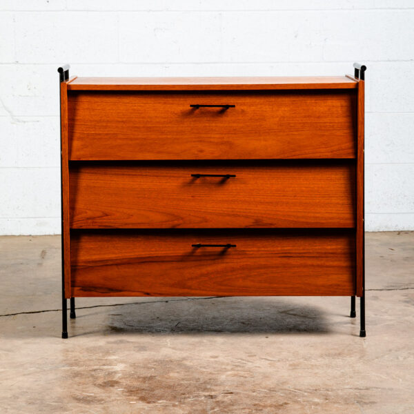 Mid Century Danish Modern Chest of Drawers Shoe Cabinet 3 Doors Solid Teak Iron - Image 2