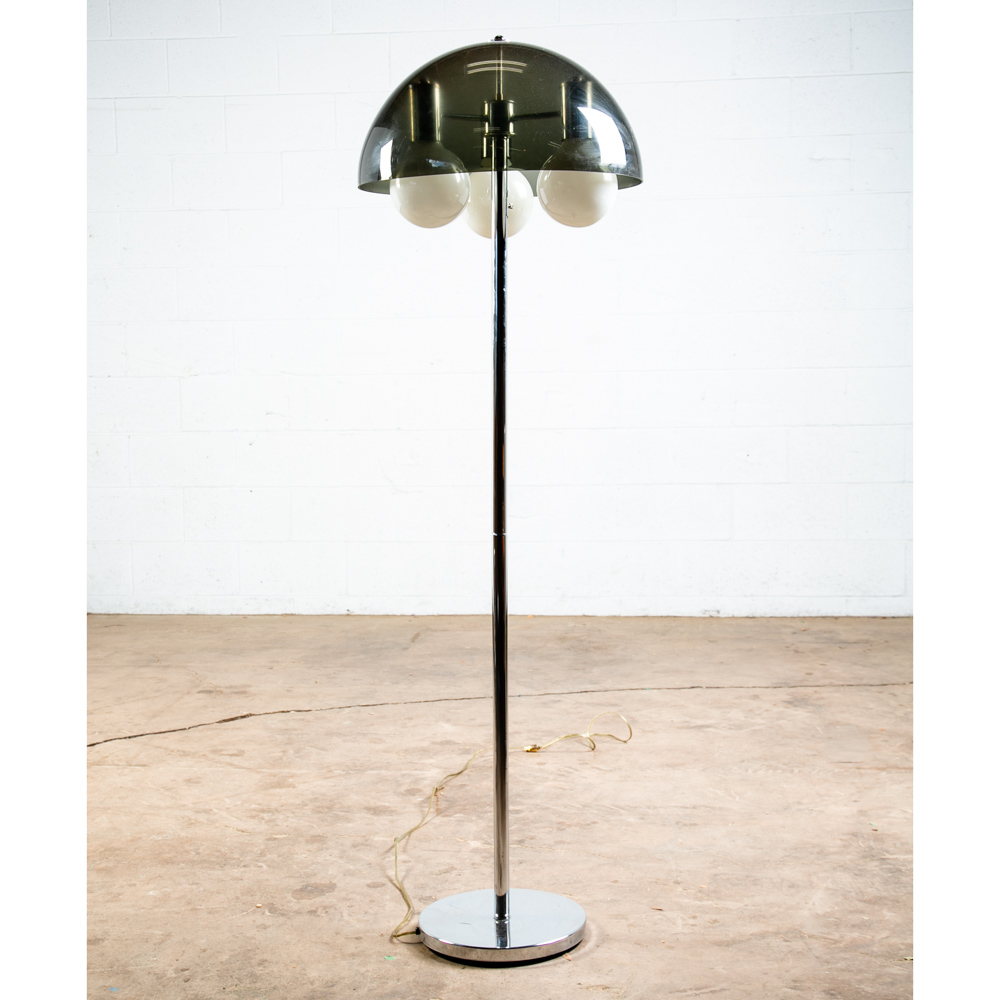 Mid century Modern Floor Lamp Chrome Mushroom Smoked Lucite Vintage Working Mcm