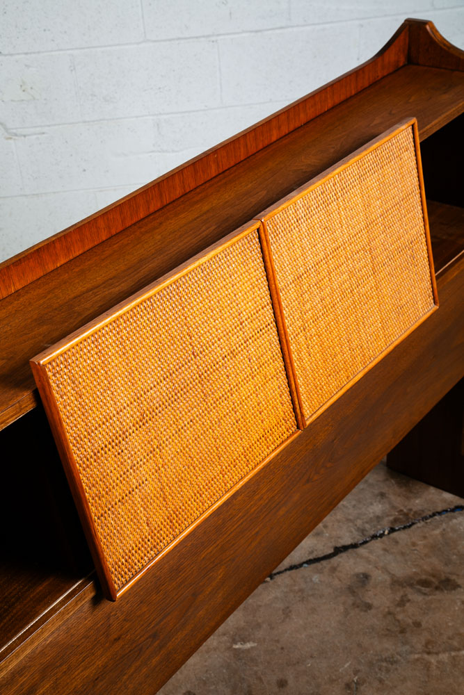 Mid Century Modern Headboard Bed Frame Full Size Cane Doors Walnut Vintage Mcm - Image 11
