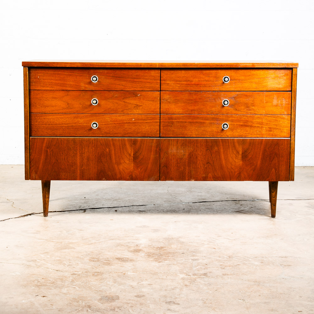 Mid Century Danish Modern Dresser Credenza Bassett Walnut 6 Drawer Danish Mcm - Image 2