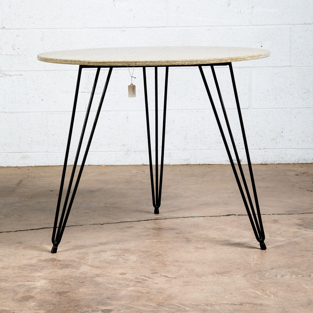 Mid Century Modern Dining Table Dinette Black Iron Round Circular Stone Marble - Image 4