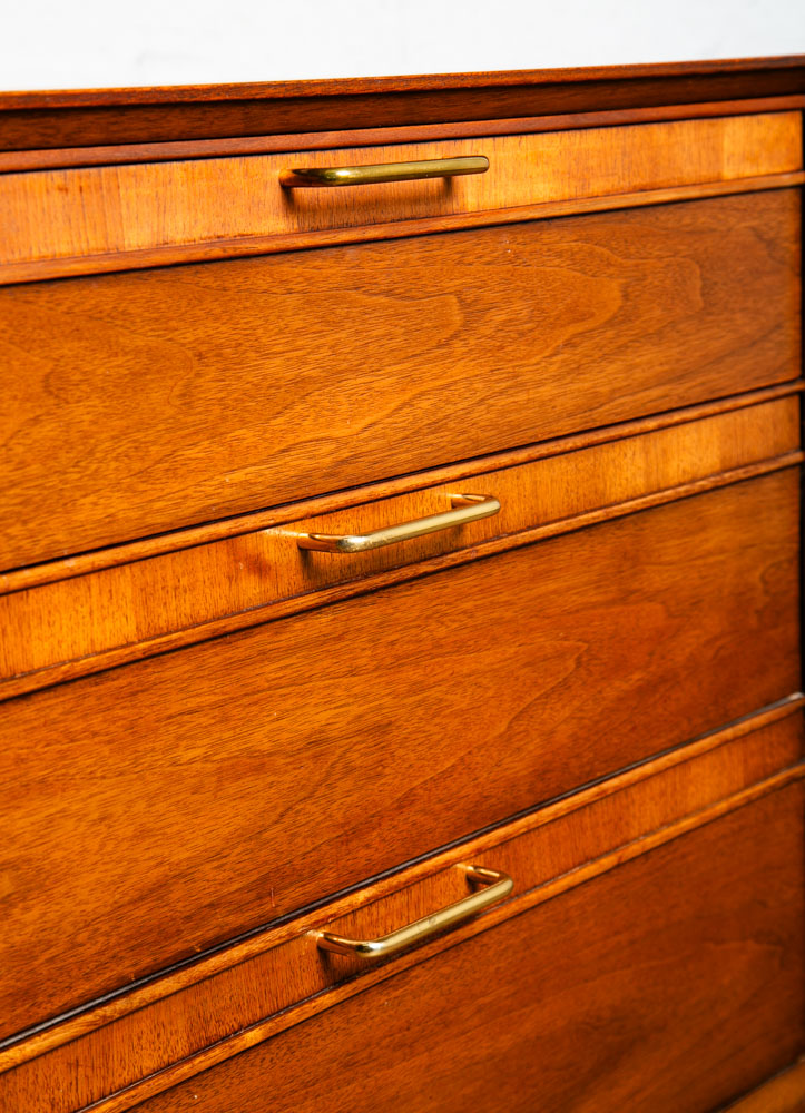 Mid Century Modern Dresser Credenza 6 Drawer Drexel Pinnacle Vintage Walnut Gold - Image 9