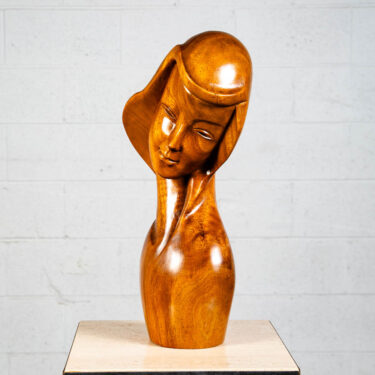 Mid Century Modern Carved Female Sculpture Solid Teak Wooden Abstract Marked Mcm Art