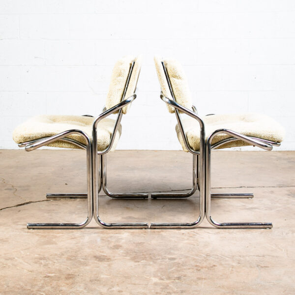Mid Century Modern Lounge Chairs Set 4 Chrome White Jerry Johnson Tweed Mcm 1976 - Image 5