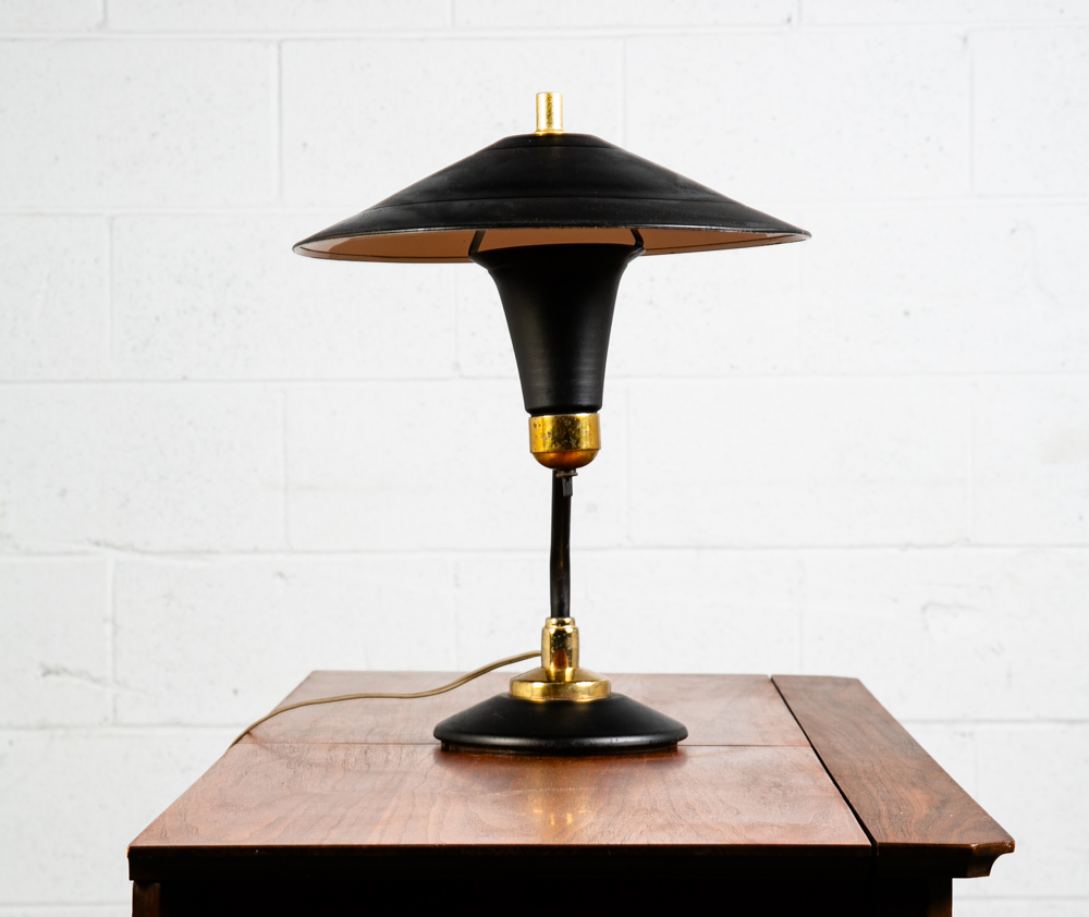 Mid Century Modern Table Lamp Round Metal Light Desk Black Swivel UFO Saucer Mcm - Image 3
