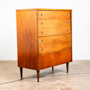 Mid Century Danish Modern Highboy Dresser Bassett Walnut 4 Drawer Danish Mcm