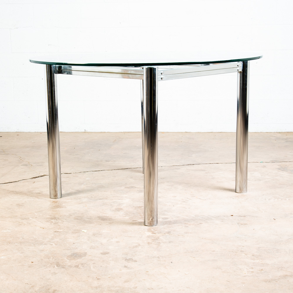 Mid Century Modern Dining Table Round Large Chrome Glass Jerry Johnson Mcm 46" - Image 3