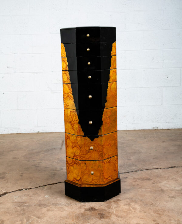 Mid Century Modern Chest of Drawers Two Jewelry Pedestal Black Gold Hand Painted - Image 9