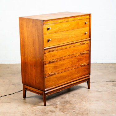 Mid Century Modern Dresser Highboy 5 Drawer Drexel Pinnacle Vintage Walnut Gold