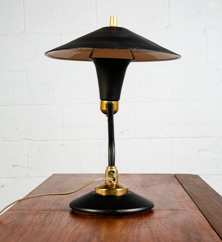 Mid Century Modern Table Lamp Round Metal Light Desk Black Swivel UFO Saucer Mcm - Image 4