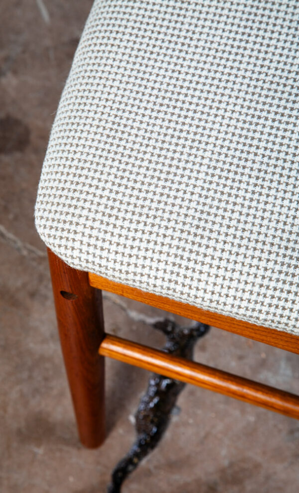 Mid Century Danish Modern Dining Chairs Pair Benny Linden Teak White Wool Two - Image 12