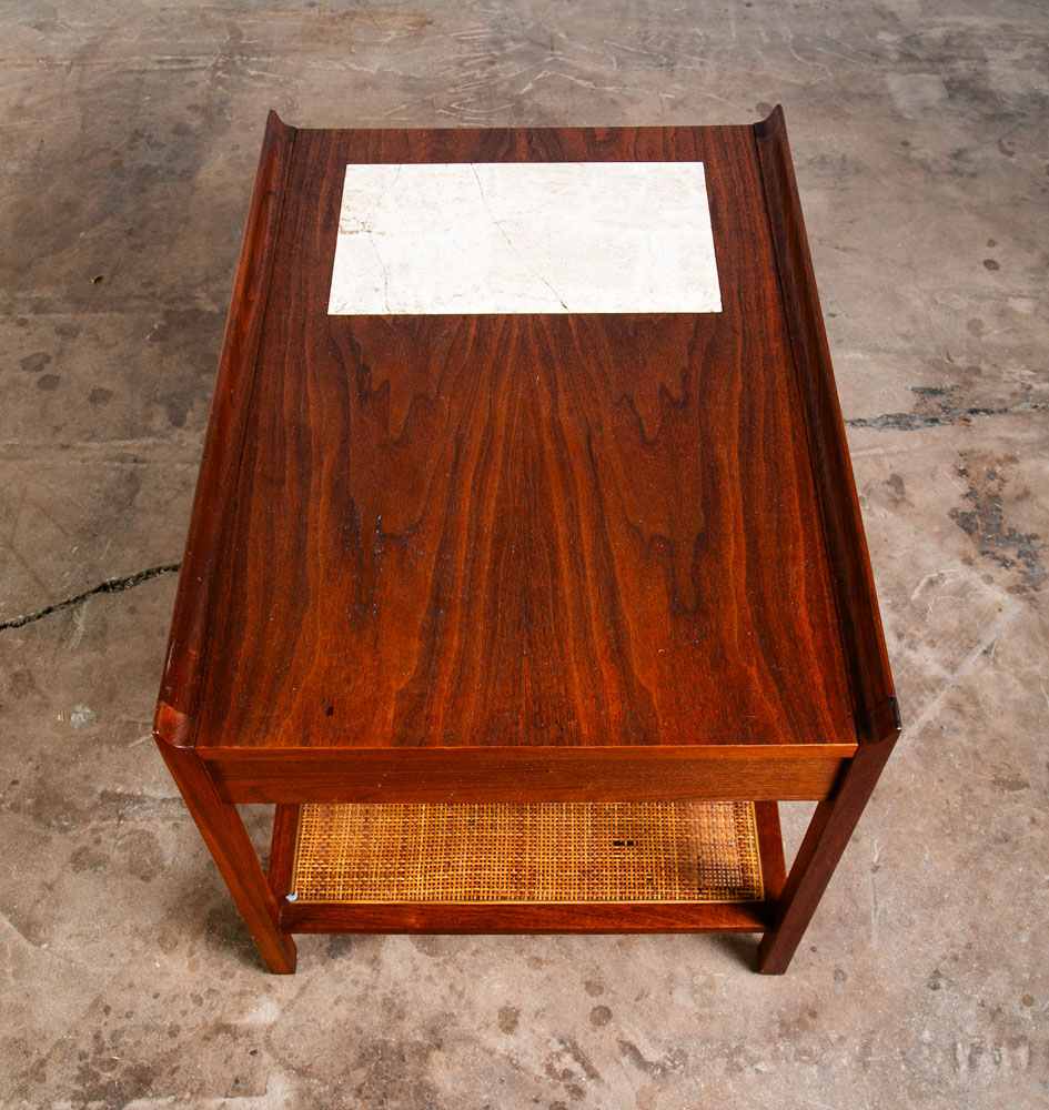 Mid Century Modern Nightstand Side Table End Founders Cane Walnut Vintage Stone - Image 4