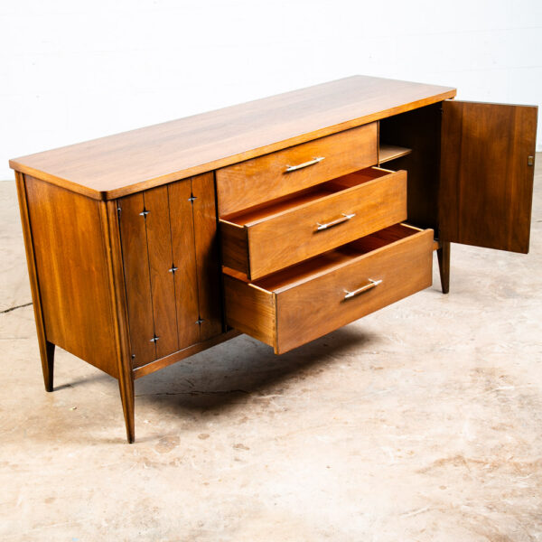 Mid Century Modern Credenza Cabinet Broyhill Saga Wide 3 Drawer Walnut Solid Mcm - Image 6
